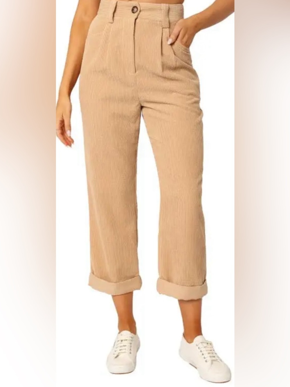 Petal & Pup Corduroy Pants US 4 Tan High Rise Straight Leg Cropped Casual Chic
